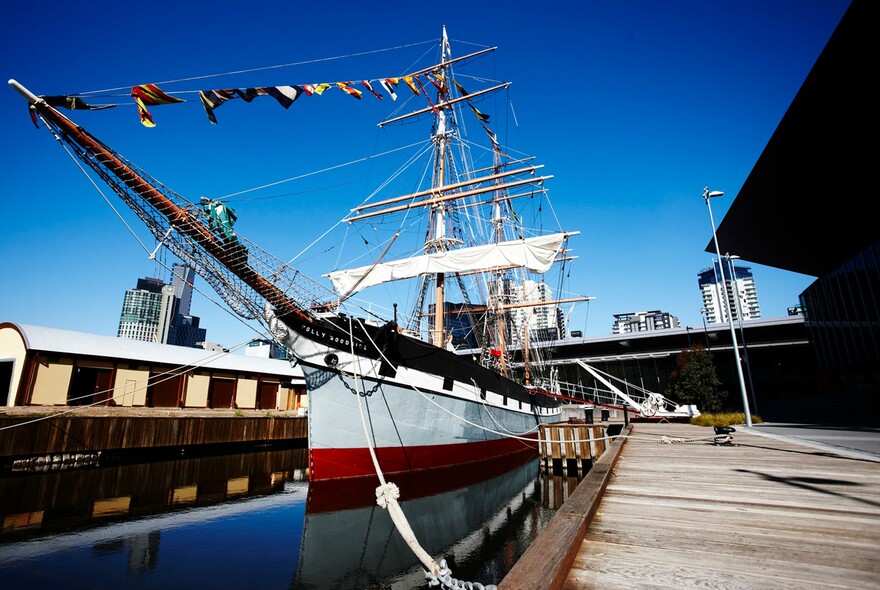 Polly Woodside sailing ship permanently moored at South Wharf.