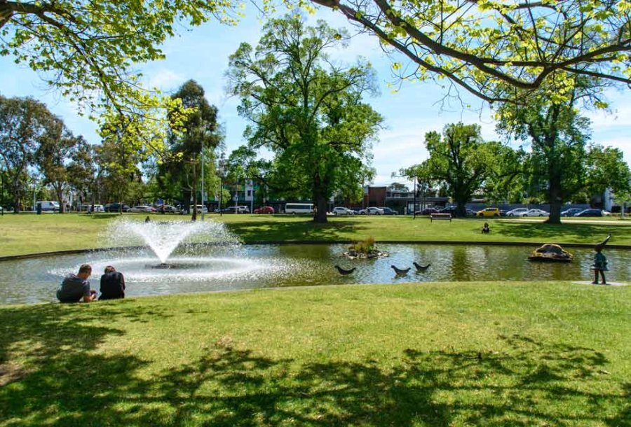 A lake in a public park on a clear afternoon