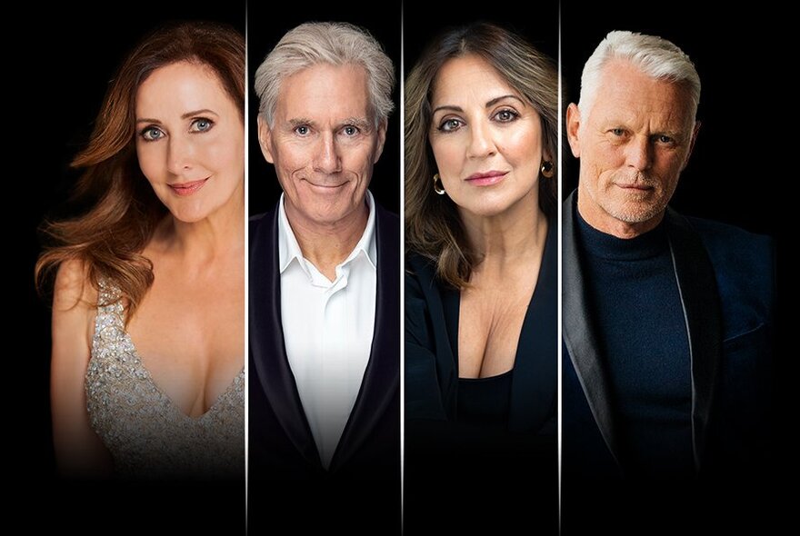 Side by side portraits of four of Australia's most beloved singers: Marina Prior, David Hobson, Silvie Paladino and Michael Cormick.
