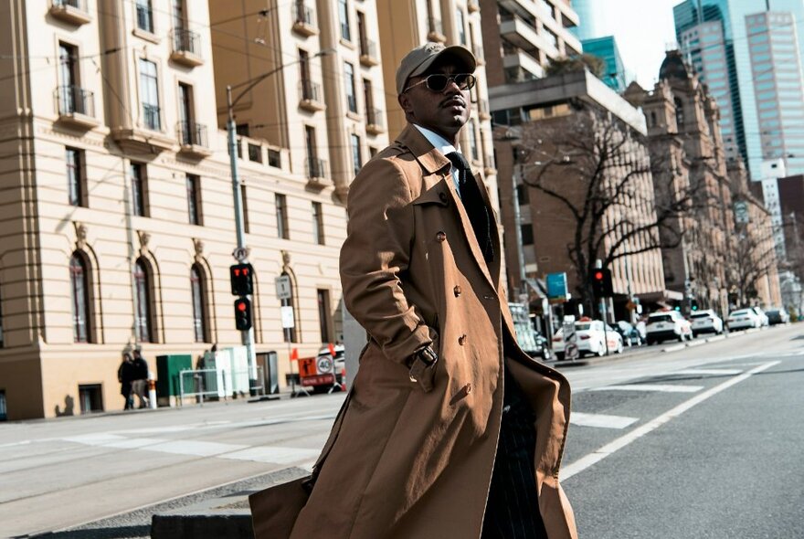 Kysaiah Pickett walking along Collins Street.