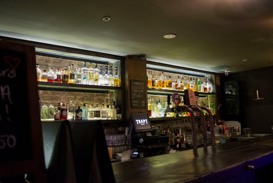 The bar area at Trapt Bar and Escape Rooms.