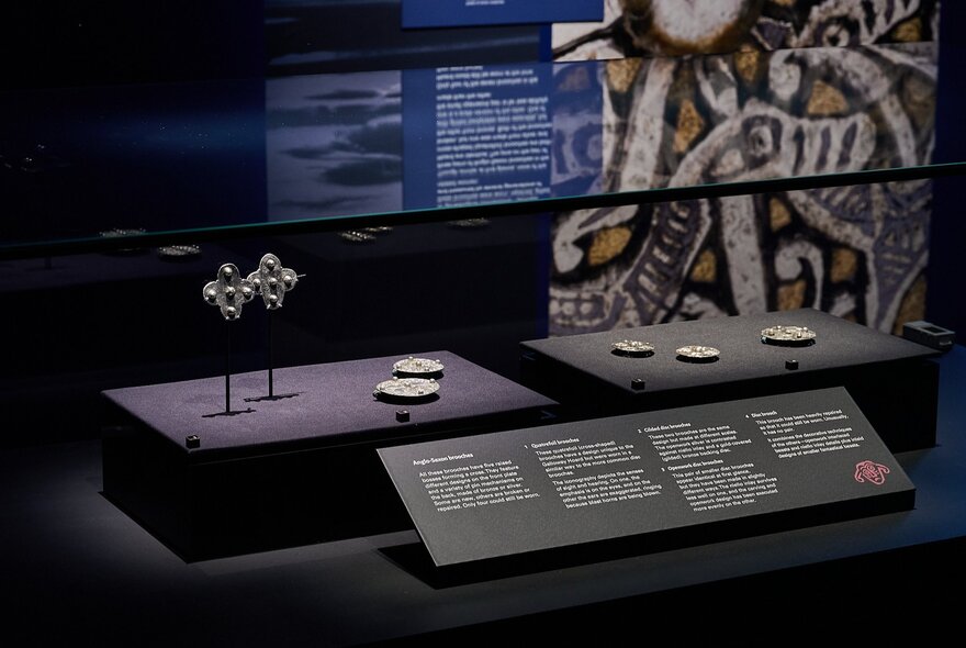 Installation view of objects on display from Treasures of the Viking Age: The Galloway Hoard at Melbourne Museum.