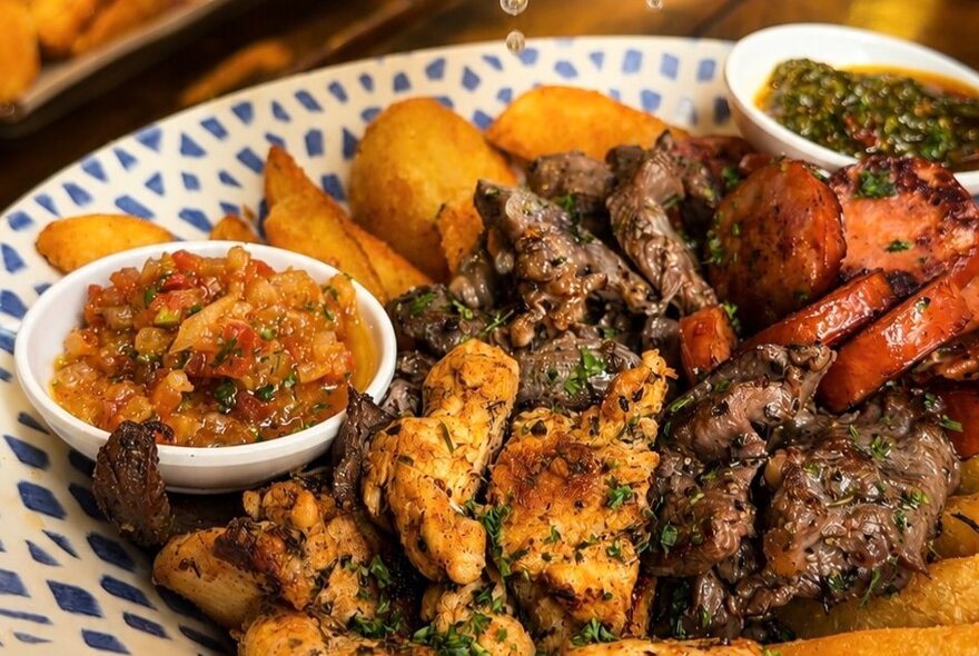 Picada or asado mixto, a traditional South American mixed meat grill platter.