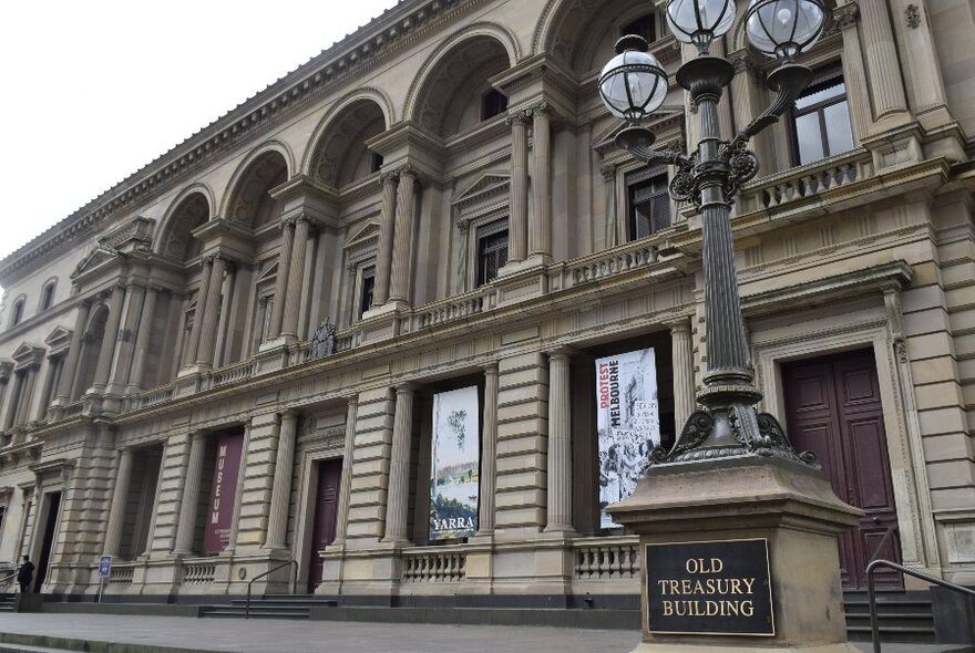 Grand palazzo-style facade of Old Treasury Building.