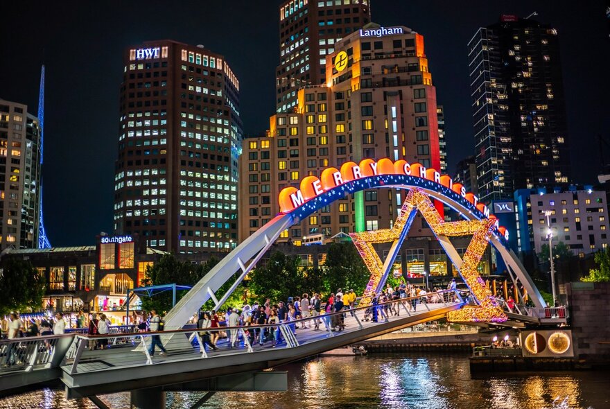 Christmas decorations on Evan Walker Bridge. 