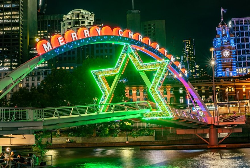 Christmas decorations on Evan Walker Bridge. 
