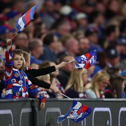 Western Bulldog football fans in the stands during a match.