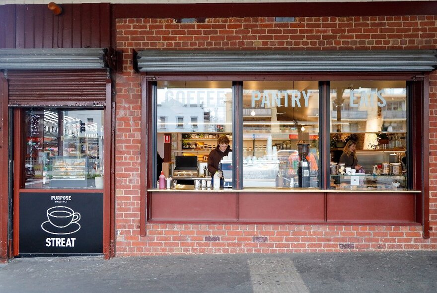 The red brick exterior of STREAT cafe Queen Victoria Market