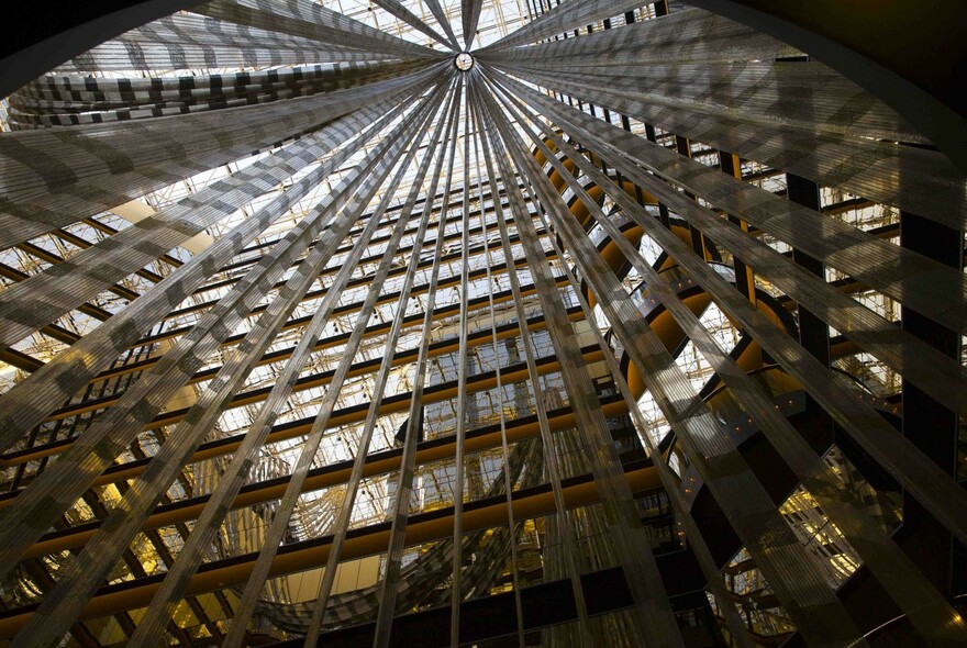 Looking up to the atrium from ground level.