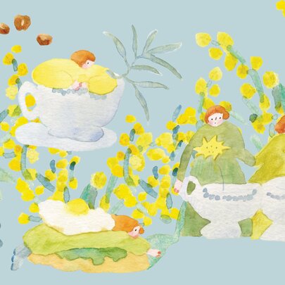 Illustration of teacups and flowers.