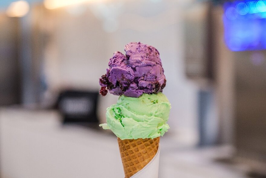 A purple and green cream