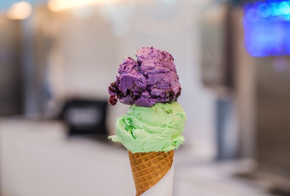 A purple and green ice cream.