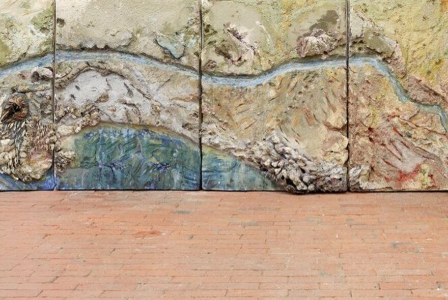 Abstract artwork made from oyster shells reflecting the Yarra's course.