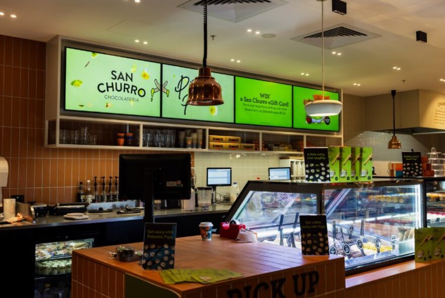 Interior of San Churro store at Southgate showing the service counter.