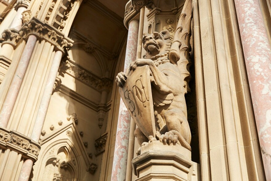 Ornate architecture of the ANZ Bank Gothic-Revival building in Collins Street.