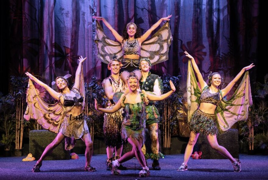 On stage performance featuring Tinkerbell and dancers dressed as butterflies. 