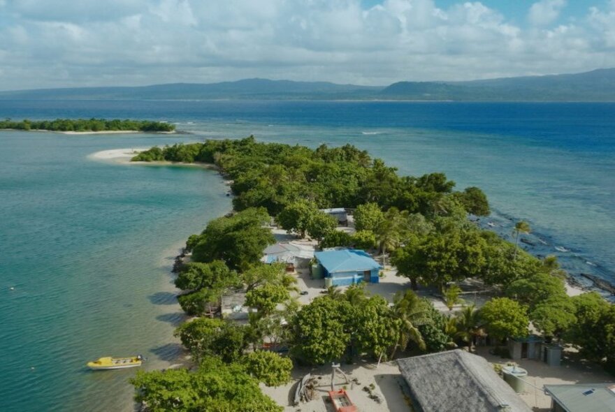 View from the air of an island peninsula.