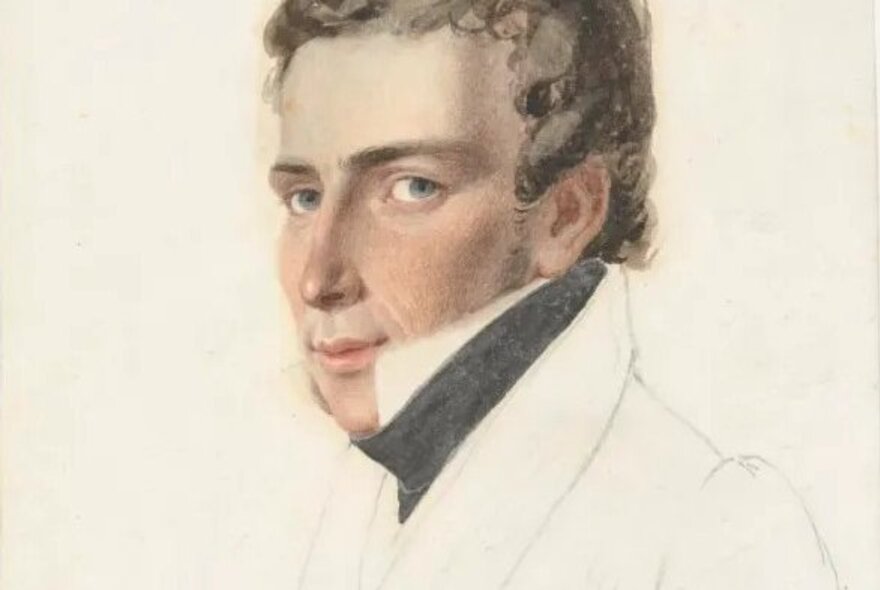 Regency portrait of a man wearing a cravat, in pencil and watercolour.