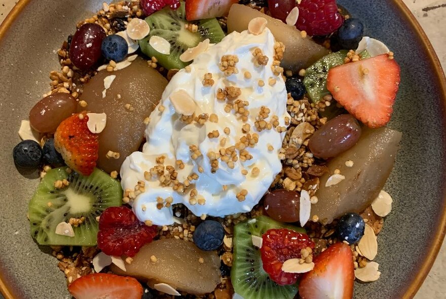 Muesli with berries and yoghurt.