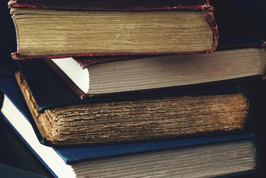 A stack of four vintage books.