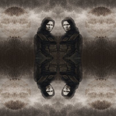 Artistic image of a woman's image repeated and upside down.
