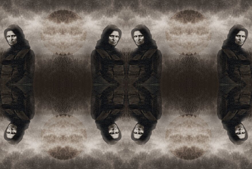 Artistic image of a woman's image repeated and upside down.