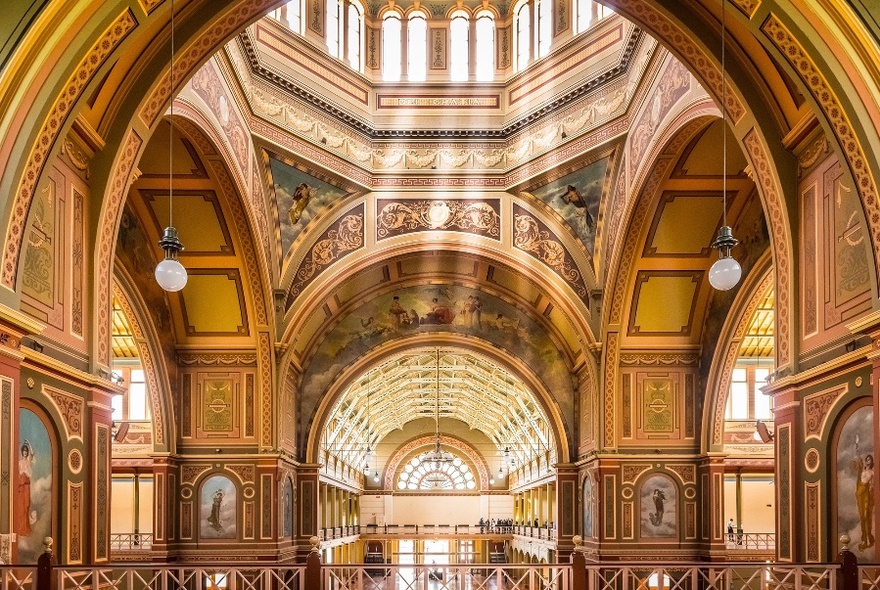 Interior of gold and coloured dome.