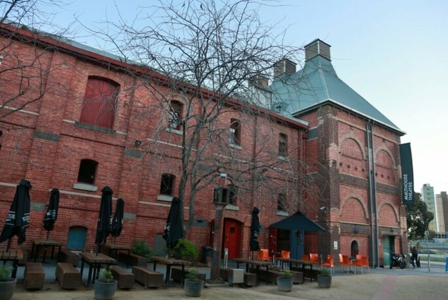 Red brick former brewery, now housing Malthouse Theatre.