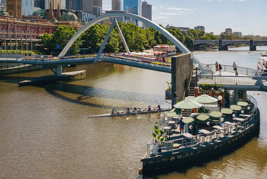 Looking down to Ponyfish Island in the middle of the Yarra River, Melbourne.