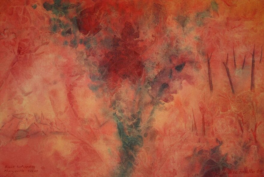 Artwork of red landscape.
