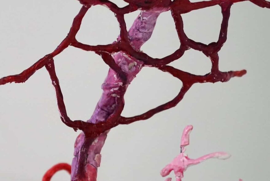 A clay sculpture resembling a network of  arteries and capillaries.