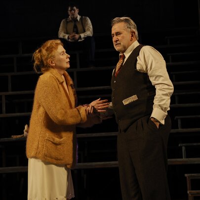 Famed actors Anthony LaPaglia and Alison Whyte on stage during a performance of Death of a Salesman.