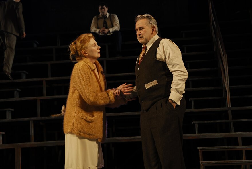 Famed actors Anthony LaPaglia and Alison Whyte on stage during a performance of Death of a Salesman.