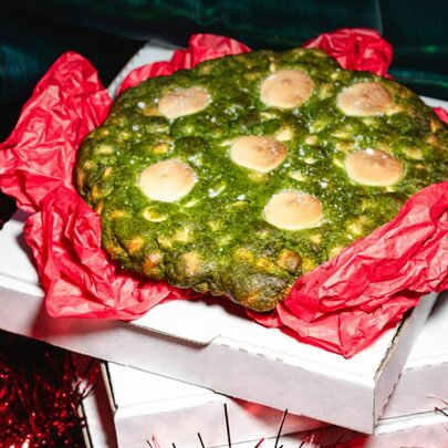 Large green Christmas cookie.