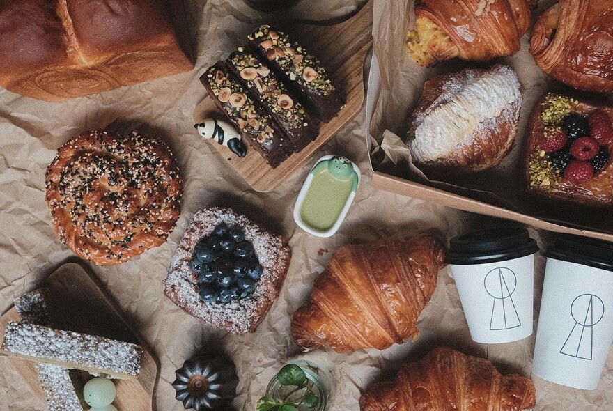 Bid's-eye view of a selection of pastries.