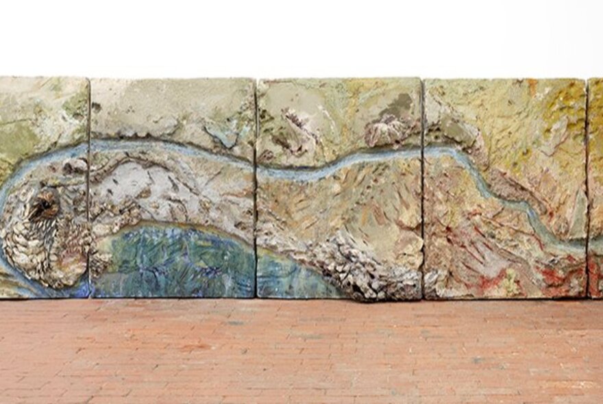 Louise Marson's sculptural artwork depicting the topographical landscape of the Yarra River flowing through remnant oyster beds.