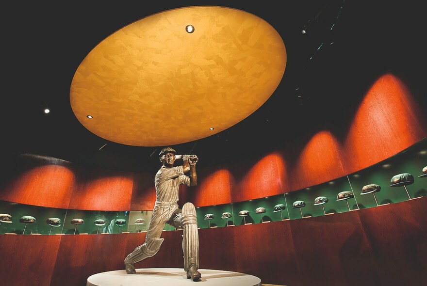 Statue of cricketer at Australian Sports Museum.