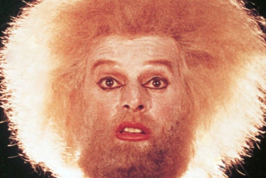 A man with a shock of frizzy orange hair and beard, looking surprised.