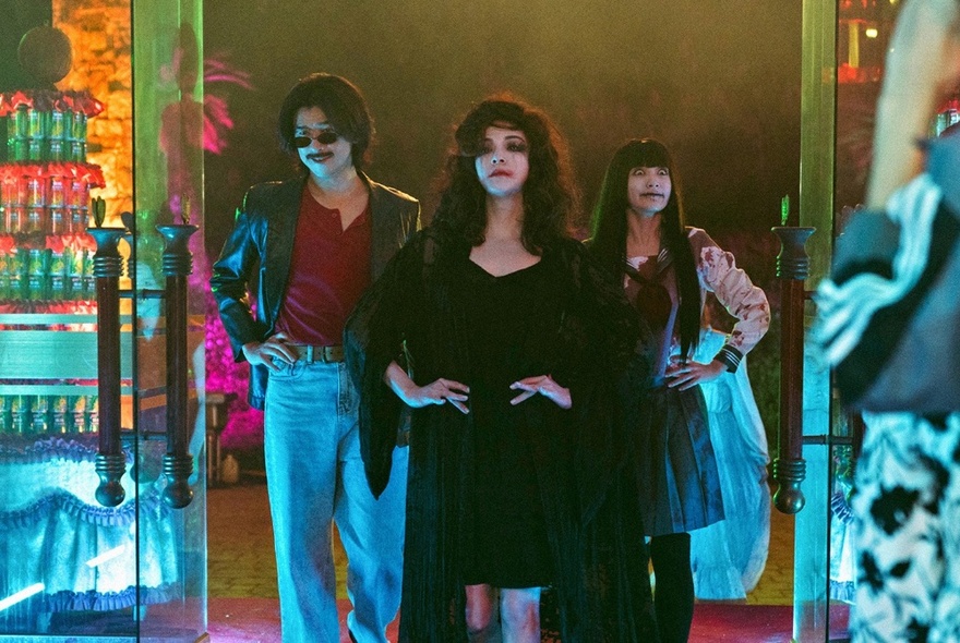A still image from a Taiwanese film of three people looking fashionable and cool with hands on their hips