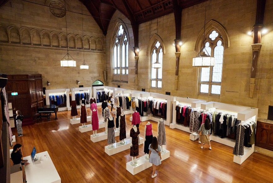 A women's clothing shop inside a church