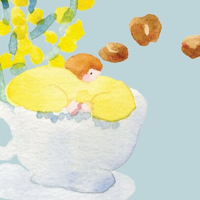 Illustration of a teacup and flowers.