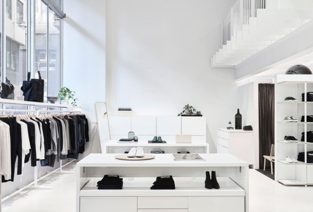 A minimalistic black and white clothing boutique