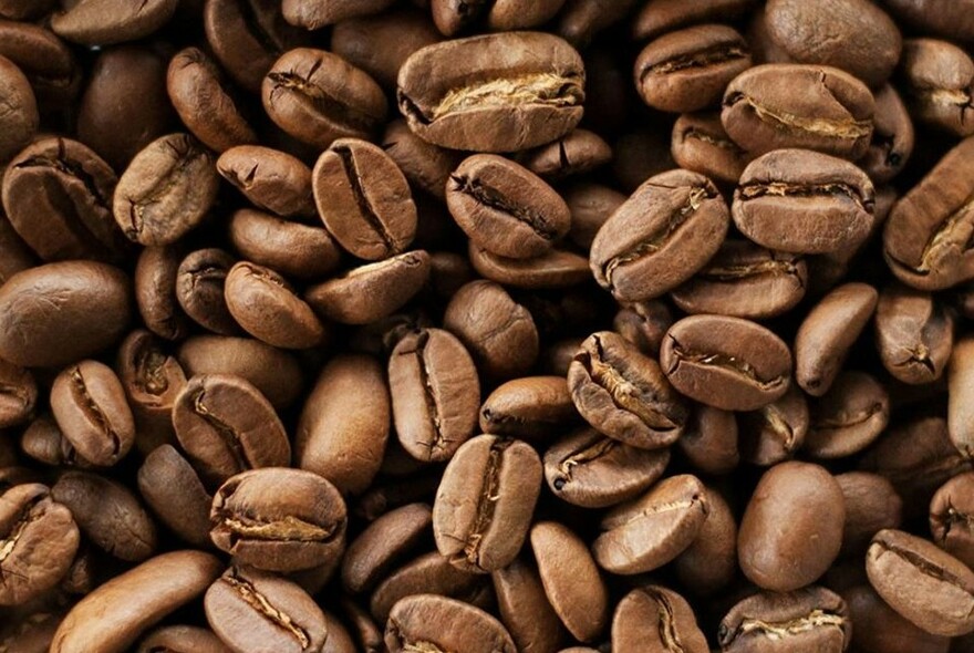 Roasted coffee beans.