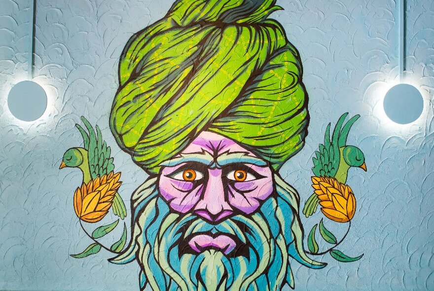 Mural of Indian swami.