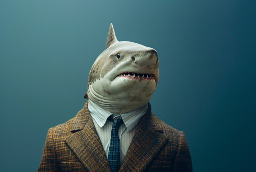 A shark in a suit and tie. 