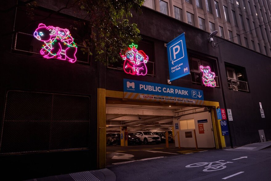Light up display of koalas.