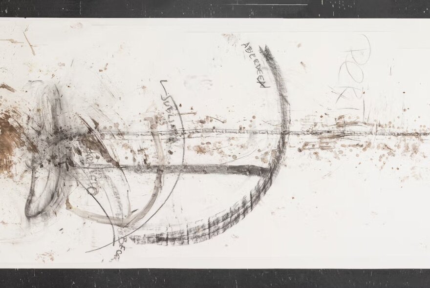 Abstract drawing in pale brown and black ink on white paper.