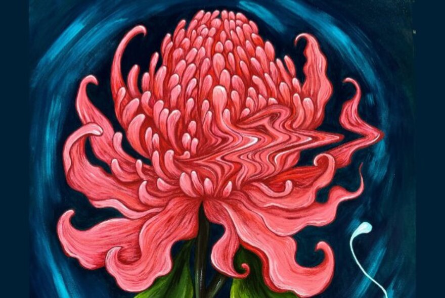 Painting of a red grevillean.
