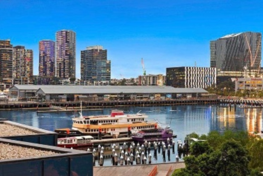 A view of Melbourne over the waterfront at Docklands.