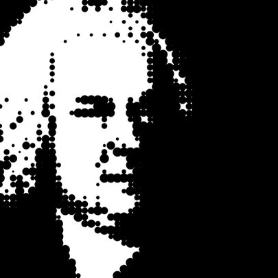 A black and white relief portrait of J.S. Bach.
